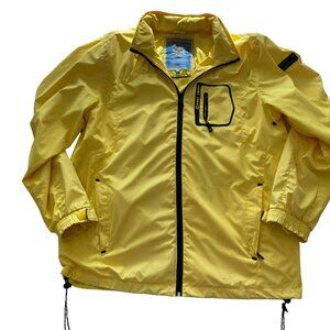 Point Zero Windbreaker Men Women Jacket Yellow/Black Pockets Zipper Hood Size L